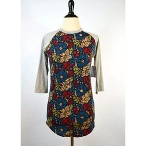 LULAROE New XXS T-Shirt Randy Floral Red Gray Preppy Knit Top 3/4 T-Shirt NWT